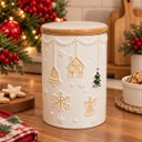 Ver imagem 1 de Potiche Decorativo Natal Dolomita com Tampa 1700ml Branco Bege Vedação Silicone - Master Christmas
