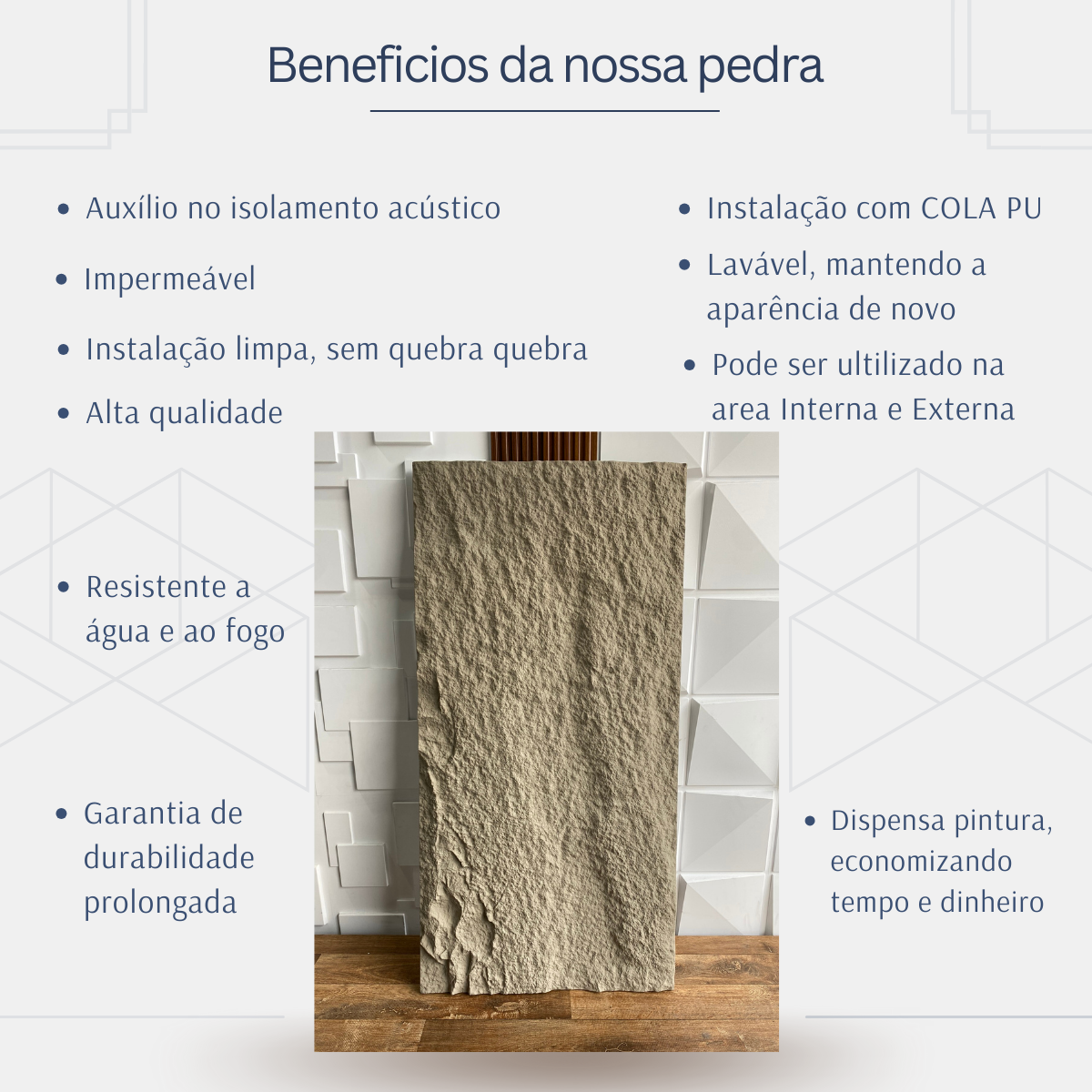 Kit 5 Placas Painel Pedra Imitação Parede Pu Impermeavel Relevo Revestimento Impacto 3d - 3