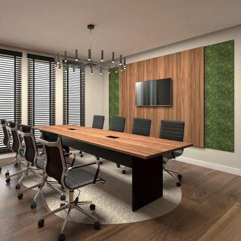 Conjunto Sala de Reunião Mesa e Painel para TV Ng F5 MDF Nogal e Preto F5 Office