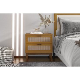 Mesa de Cabeceira Santorini 60cm Pes de Madeira 2 Gavetas Nature - 3