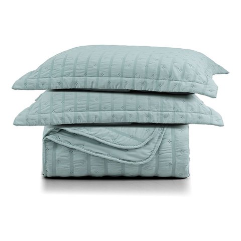 Kit Colcha Cobre Leito Plissê Casal Seersucker Premium 3 Peças Maciez e Leveza com Textura 3D Verde