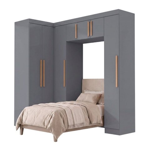Guarda Roupas Modulado Closet de Canto Quarto Completo 7 Portas Espaço Cama Solteiro 0,88m Madrid
