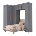 Ver imagem 1 de Guarda Roupas Modulado Closet de Canto Quarto Completo 7 Portas Espaço Cama Solteiro 0,88m Madrid