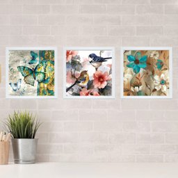 Conjunto Quadro Decorativo Moldura Pássaro Borboleta Quarto - 2