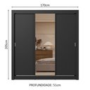 Ver imagem 4 de Guarda-roupa Casal 3 Portas de Correr com Espelho 2 Gavetas Preto Sublime Madesa