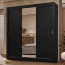 Ver imagem 1 de Guarda-roupa Casal 3 Portas de Correr com Espelho 2 Gavetas Preto Sublime Madesa