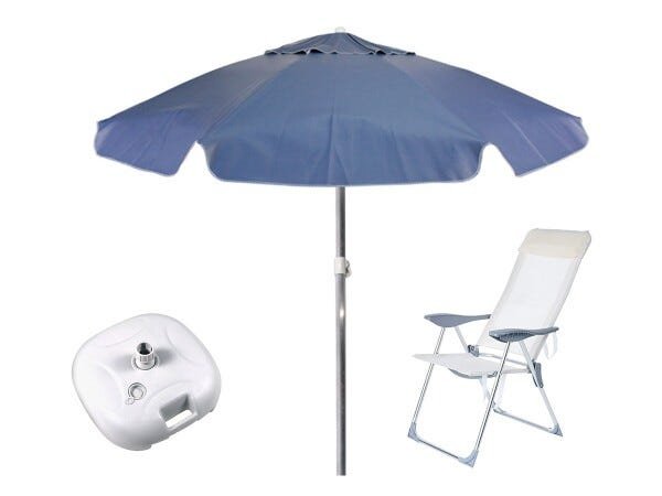 Kit Praia Guarda-Sol Articulado Diâmetro 2,0M com Base e Cadeira 5 Posições - 1
