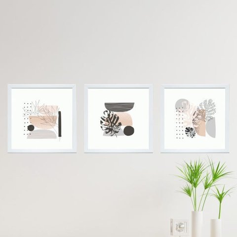 KIT Quadros Decorativos Abstrato Clássico Folhas Sala Hall