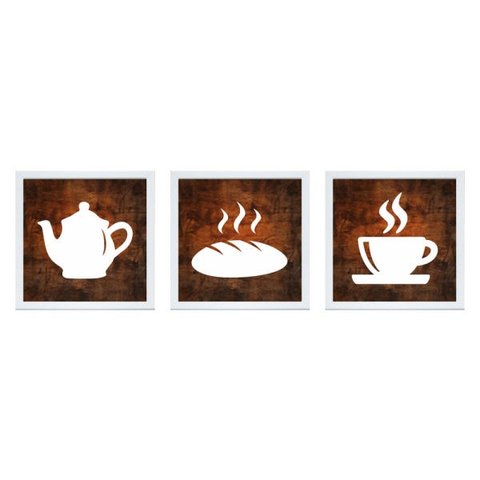 Quadros Decorativos Xícara Café Bule Pão Copa Cozinha 3 pçs