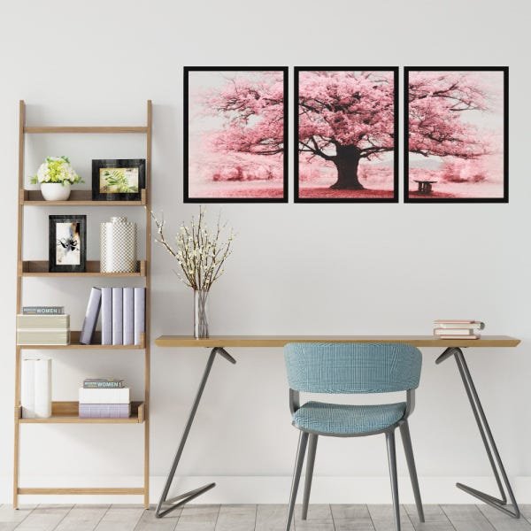 Conjunto Quadro Decorativo Moldura Árvore Rosa - 3