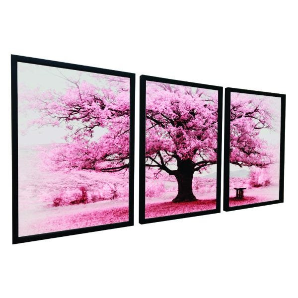 Conjunto Quadro Decorativo Moldura Árvore Rosa - 2