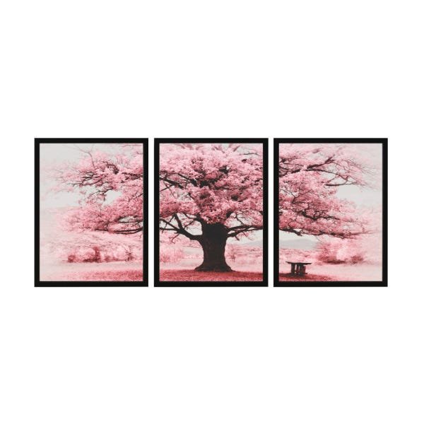 Conjunto Quadro Decorativo Moldura Árvore Rosa