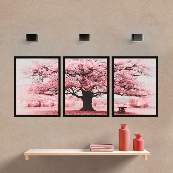 Conjunto Quadro Decorativo Moldura Árvore Rosa - 4