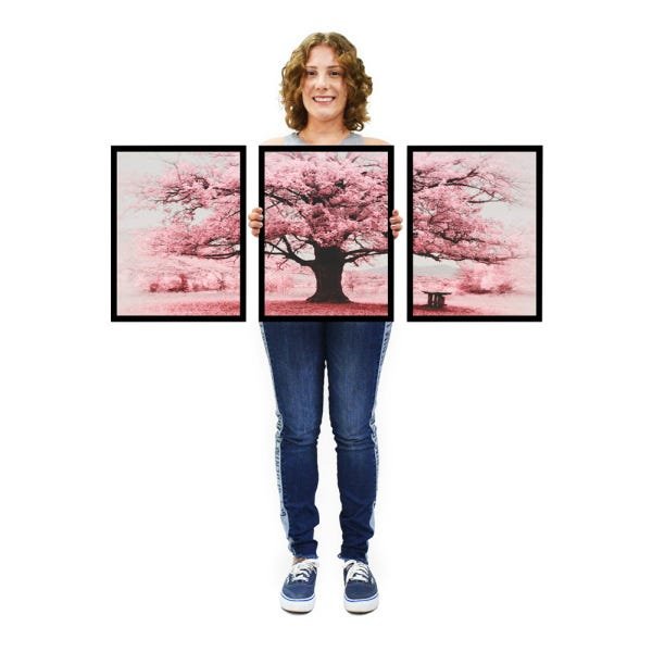 Quadro Decorativo Grande Moldura Árvore Cerejeira Rosa Sala - 4