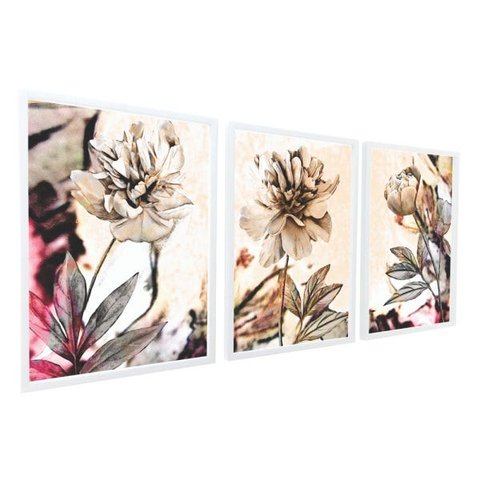 KIT Quadro Decorativo Moldura Flores Quarto Sala Escritório