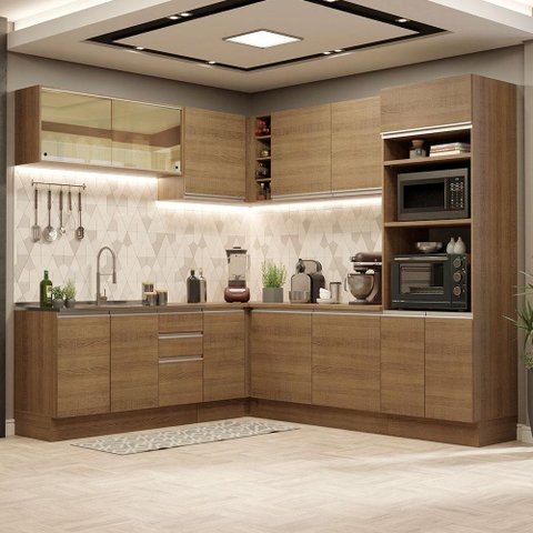 Armário de Cozinha Completa de Canto 459cm Rustic Glamy Madesa 01