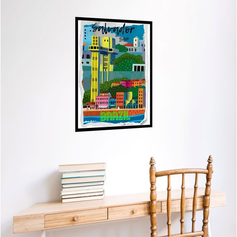 Quadro Decorativo Poster Salvador Bahia - 70x50cm:moldura Preta