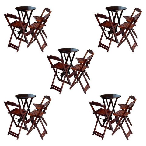 Kit 5 Jogos De Mesa Bistrô De Madeira Dobrável Com 3 Banquetas - Imbuia