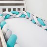 Protetor de Berço Trança 4,00 Mts 100% Algodão - Azul Tifanny com Cinza - 1
