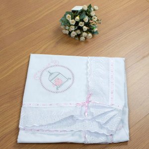 Manta Infantil para Bebê com Lasie 100% Algodão - Gaiola Rosa