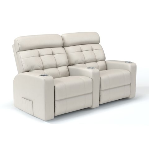 Sofá 2 Lugares Reclinável Elétrico Massageador em Couro Bovino Cor Off White Linha Cinema