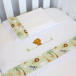 Jogo 03 Peças Lençol + Fronha Bordado para Berço Americano Nanna Baby - Floresta - 1