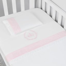 Jogo 03 Peças Lençol + Fronha Bordado para Berço Americano Nanna Baby - Ursa Realeza Poá - 1