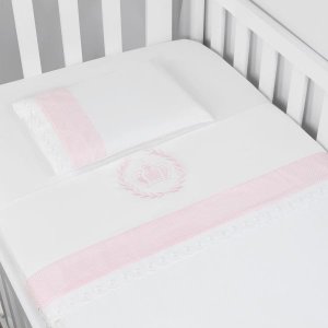 Jogo 03 Peças Lençol + Fronha Bordado para Berço Americano Nanna Baby - Ursa Realeza Poá
