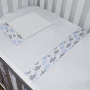 Jogo 03 Peças Lençol + Fronha Ponto Palito para Berço Americano Nanna Baby - Chuva de Benção Azul