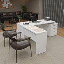 Ver imagem 5 de Escrivaninha Mesa Escritório em L Diretor 3 Gavetas 190cm Branco