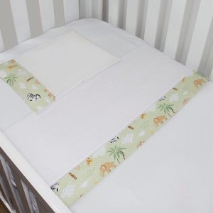 Jogo 03 Peças Lençol + Fronha Ponto Palito para Berço Americano Nanna Baby - Floresta