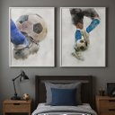 Ver imagem 1 de Kit 2 Canvas Quarto Menino Futebol Aquarela-mold.branca:40x30cm