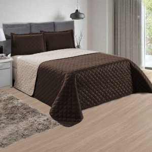 Kit Colcha Cobre Leito Queen Dupla Face 3 Peças Marrom e Bege Casa Dona
