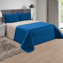 Ver imagem 1 de Kit Colcha Cobre Leito Queen Estilo Dupla Face 3 Peças Azul e Bege Casa Dona