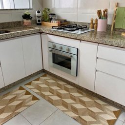 Kit Tapetes Passadeira Cozinha Capri 3 Peças Lavável a Máquina:caramelo - 2