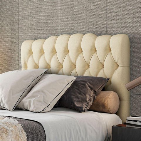 Cabeceira Estofada Queen 160 Cm Prisma Linho Creme