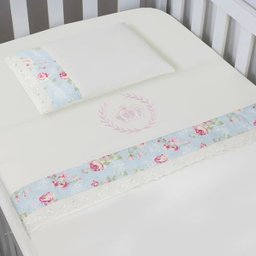 Jogo 03 Peças Lençol + Fronha Bordado para Berço Americano Nanna Baby - Ursa Realeza Floral - 1