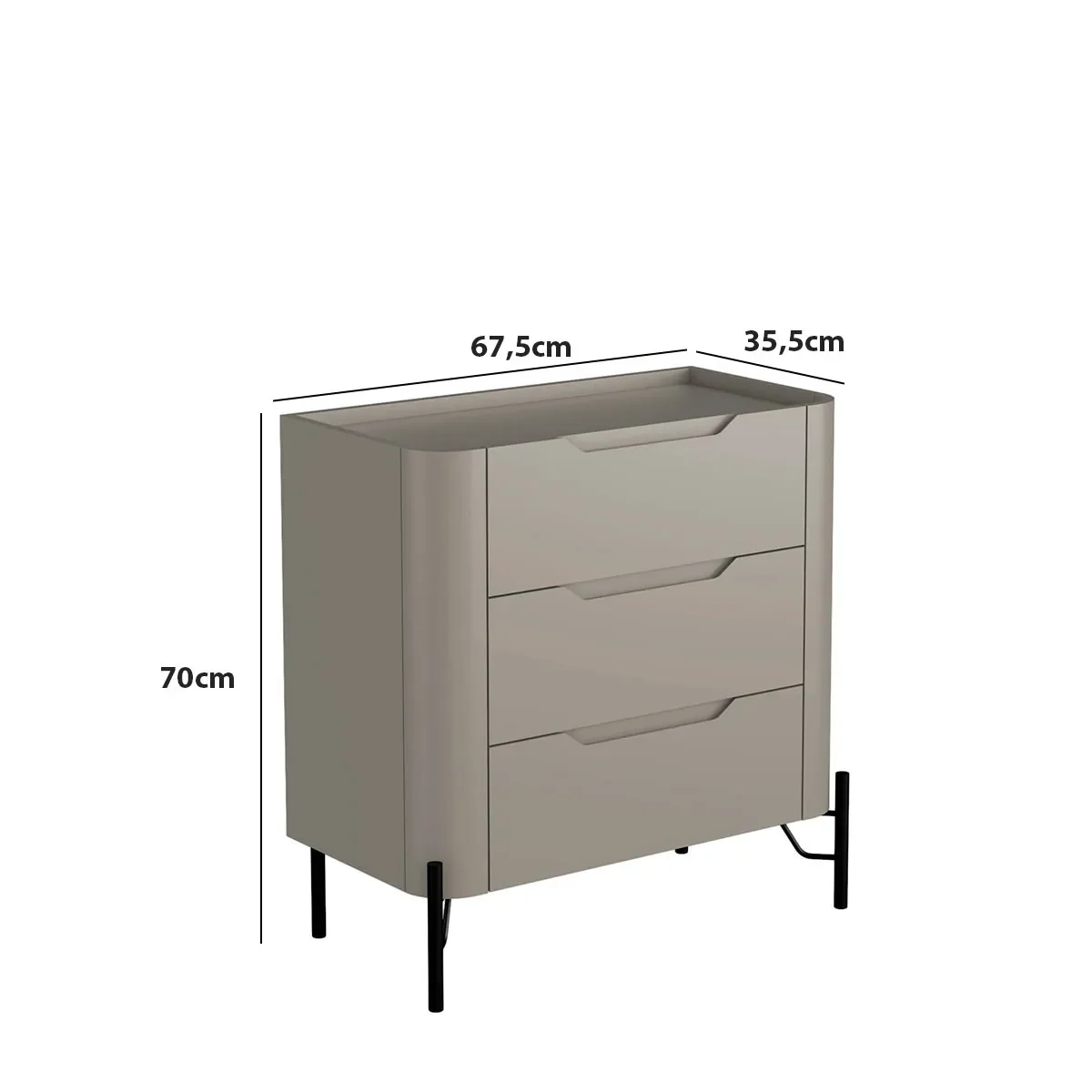 Mesa de Cabeceira 3 Gavetas L67,5 X A70cm Mdf Grigio/preto - 3