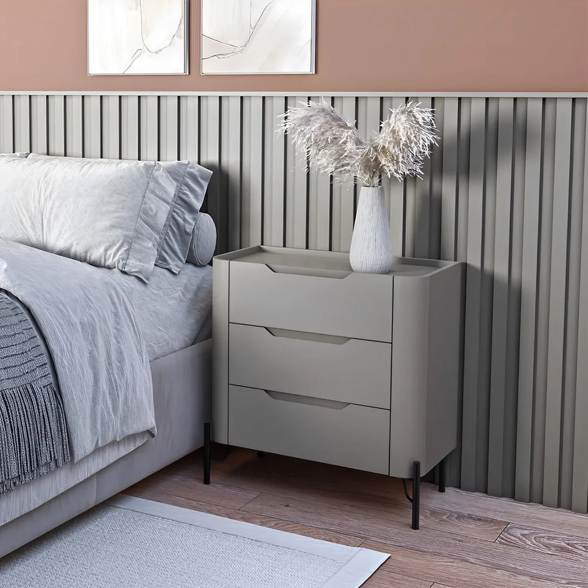 Mesa de Cabeceira 3 Gavetas L67,5 X A70cm Mdf Grigio/preto - 1