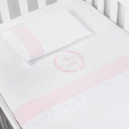 Jogo 03 Peças Lençol + Fronha Bordado para Berço Americano Nanna Baby - Realeza Rosa - 1