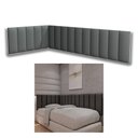 Ver imagem 3 de Cabeceiras Estofada Autocolante Cama da Solteiro em L Cinza - 1,00m X 2,00
