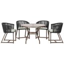 Ver imagem 1 de Mesa com 4 Cadeiras de Jantar Roma 100cm e Noronha em Aluminío Marrom Corda Nautica Estofado 3 Trama