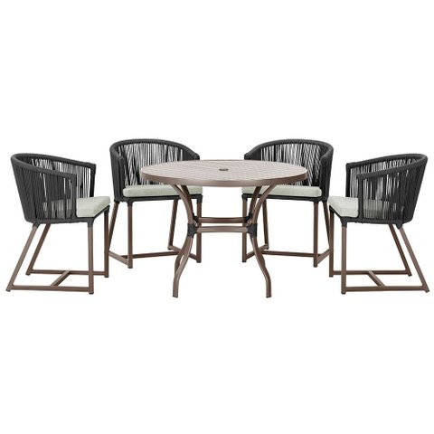 Mesa com 4 Cadeiras de Jantar Roma 100cm e Noronha em Aluminío Marrom Corda Nautica Estofado 3 Trama