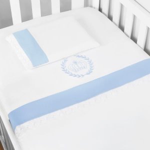 Jogo 03 Peças Lençol + Fronha Bordado para Berço Americano Nanna Baby - Realeza Azul