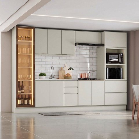 Cozinha Completa 6 Peças 100% MDF com Cristaleira e Torre Quente 2 Fornos Fineze