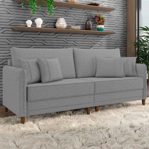 Sofá 2 Lugares Living 172cm Pé Madeira Zoe Linho Cinza Escuro Z08 - Mpozenato