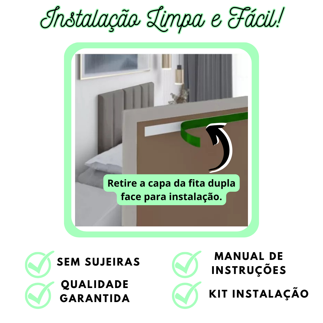 Módulo Estofado para Cabeceira de Cama Box Bege Claro 60x20cm Auto Adesivo - 3