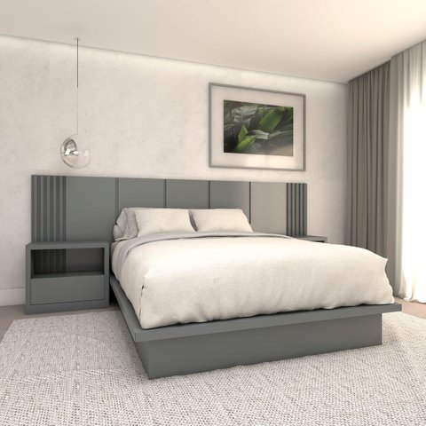 Cabeceira Queen 3,0m e 2 Mesas Gaveta e Nicho Mdf sob Medida Cor:cinza Sagrado