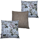 Ver imagem 1 de Kit 3 Capas de Almofada Impermeável Estampa Digital 100% Algodão Flor Branca Marrom Riscado 43CMX43C