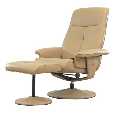 Poltrona de Massagem Reclinável Soft Domann Design Pu Bege com Controle e Apoio para Os Pés